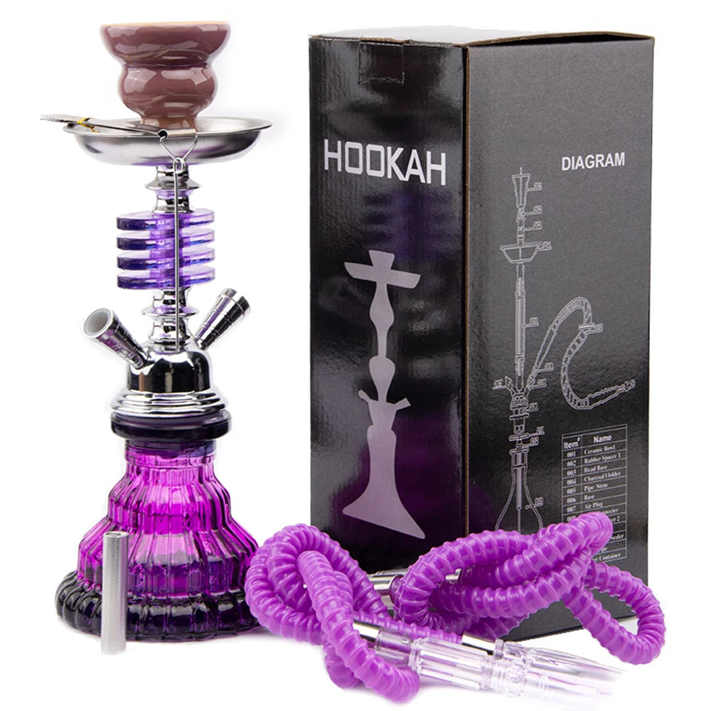 Arabian Glass Shisha Hookah – 4-Layer, Double Hose, Ceramic Bowl, Portable