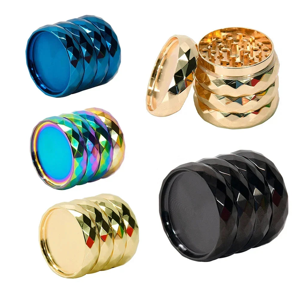 Wavy Zinc Alloy Herb Grinder – 4-Layer Diamond Teeth (43/56mm)