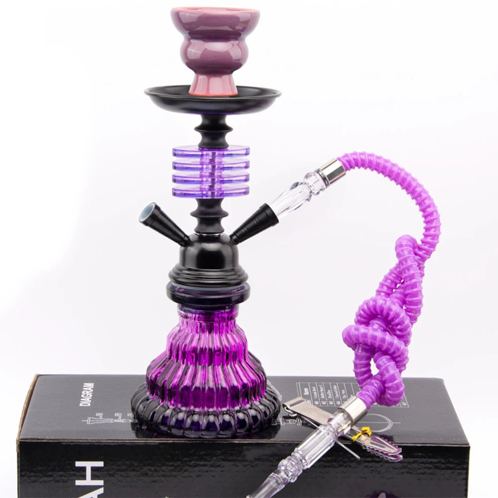 Arabian Glass Shisha Hookah – 4-Layer, Double Hose, Ceramic Bowl, Portable