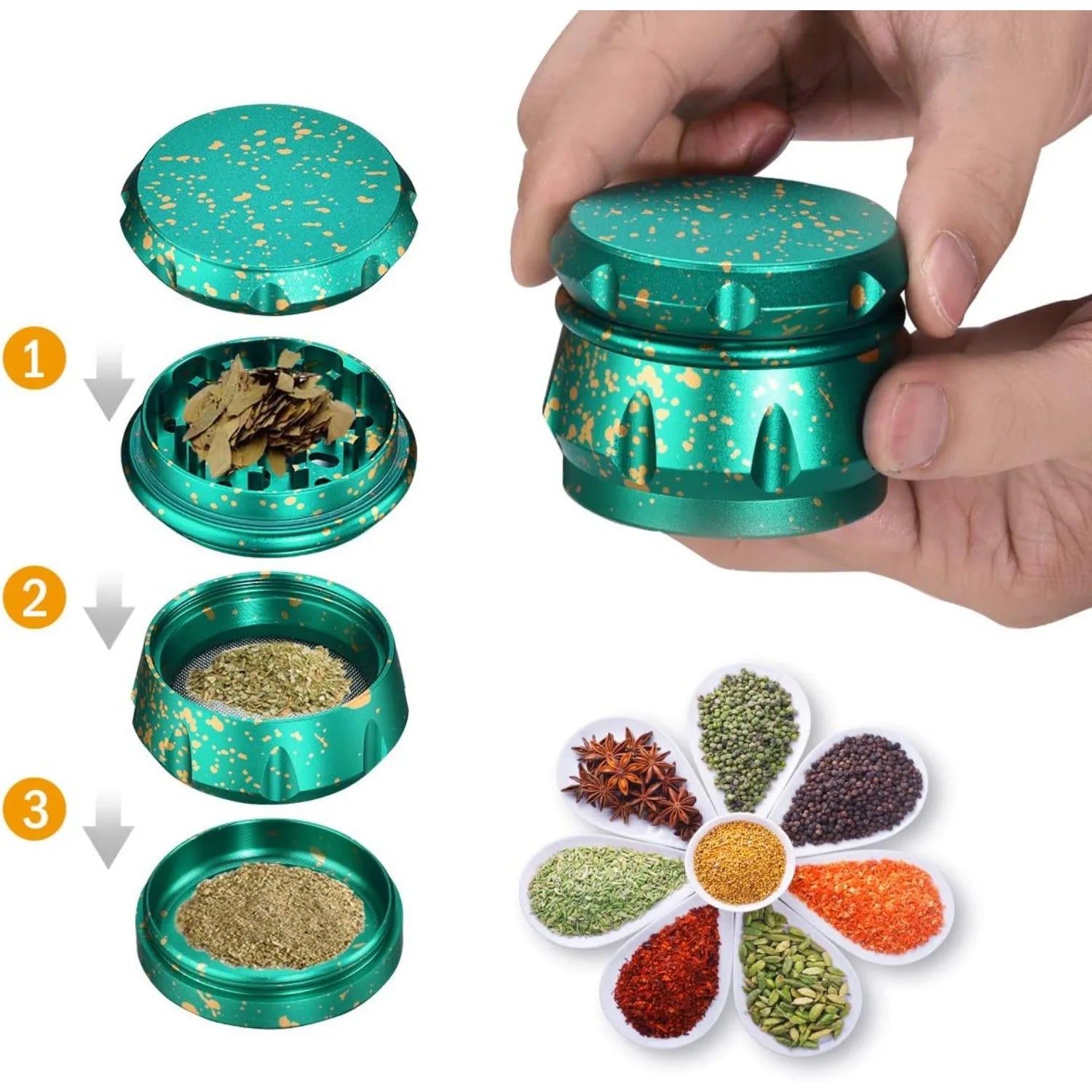 4pc Splash Pattern Drum Metal Herb Grinder