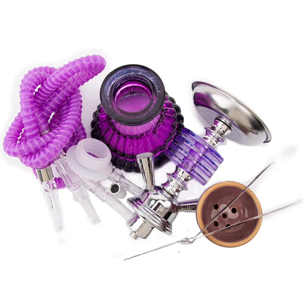 Arabian Glass Shisha Hookah – 4-Layer, Double Hose, Ceramic Bowl, Portable