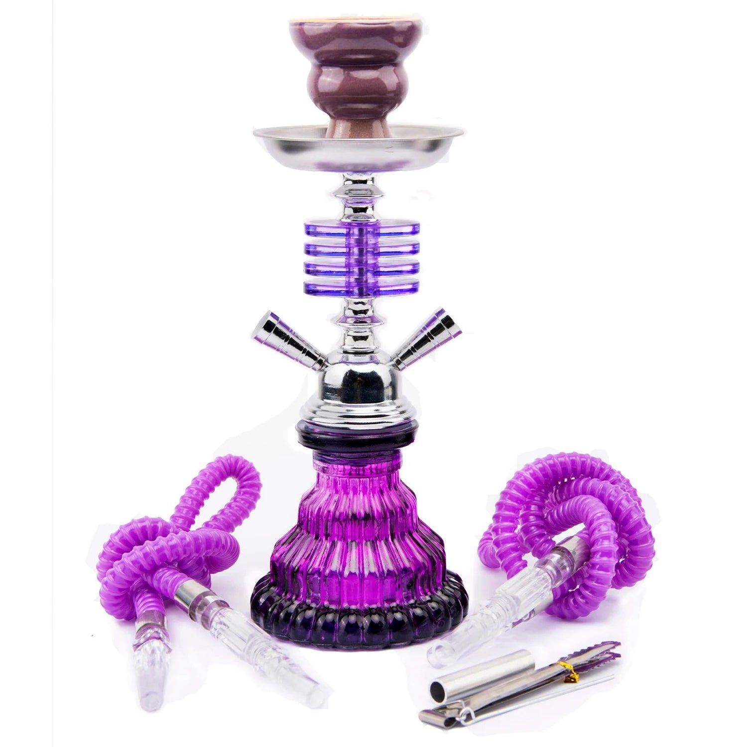 Arabian Glass Shisha Hookah – 4-Layer, Double Hose, Ceramic Bowl, Portable