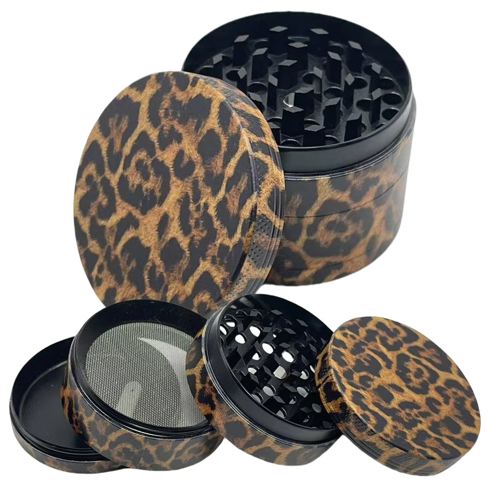 Leopard Print Metal Herb Grinder – 4-Layer Design (40/50mm)