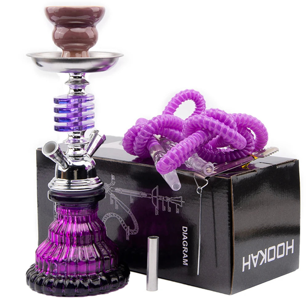 Arabian Glass Shisha Hookah – 4-Layer, Double Hose, Ceramic Bowl, Portable