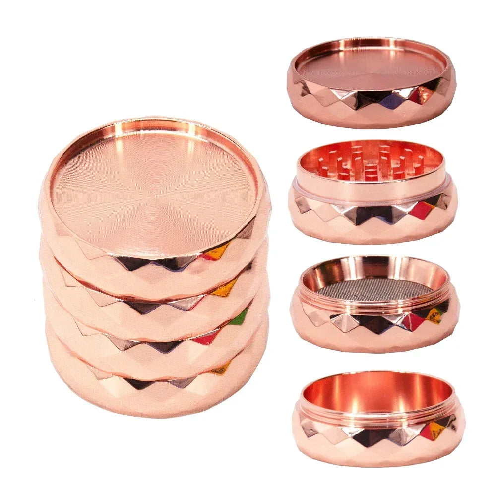 Wavy Zinc Alloy Herb Grinder – 4-Layer Diamond Teeth (43/56mm)