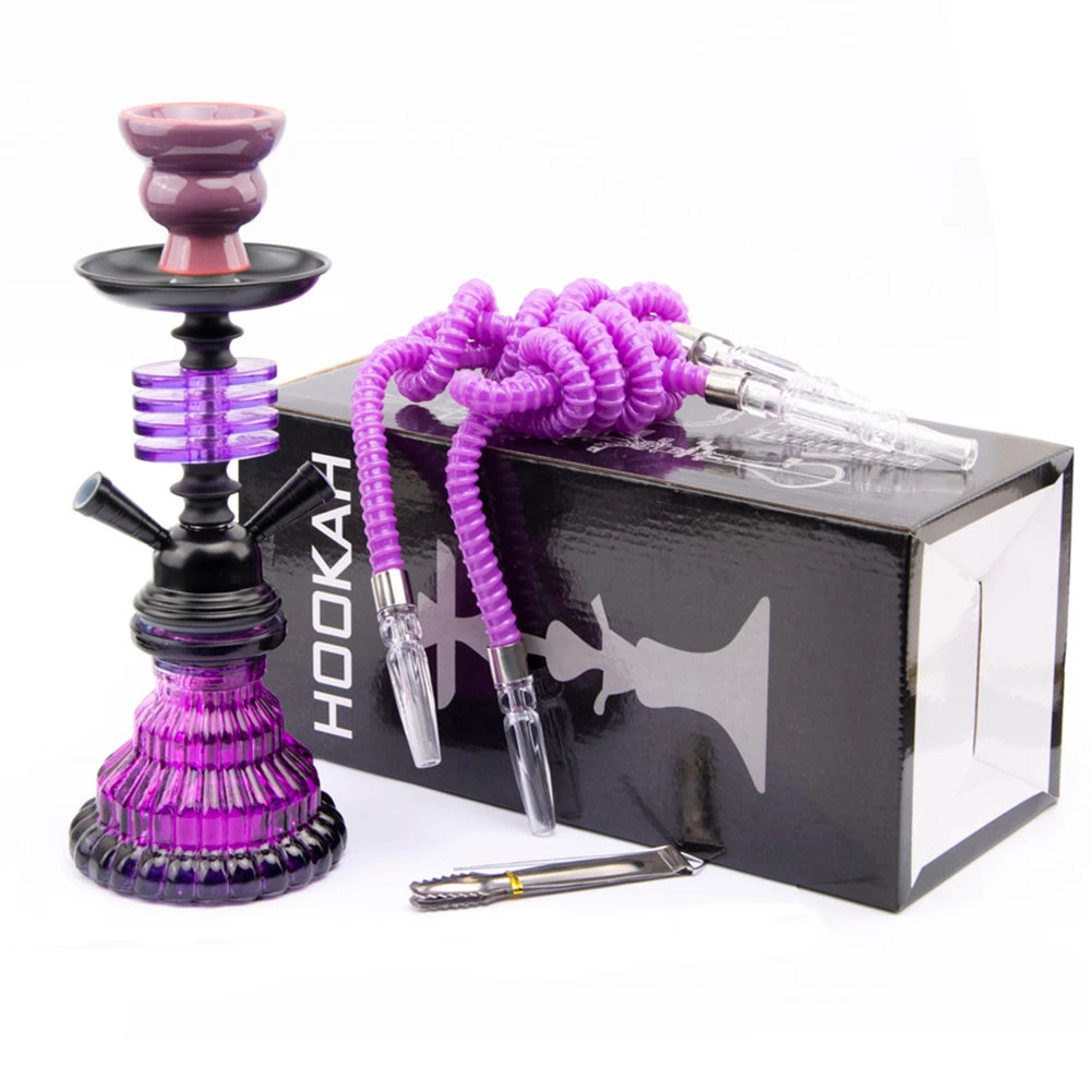 Arabian Glass Shisha Hookah – 4-Layer, Double Hose, Ceramic Bowl, Portable